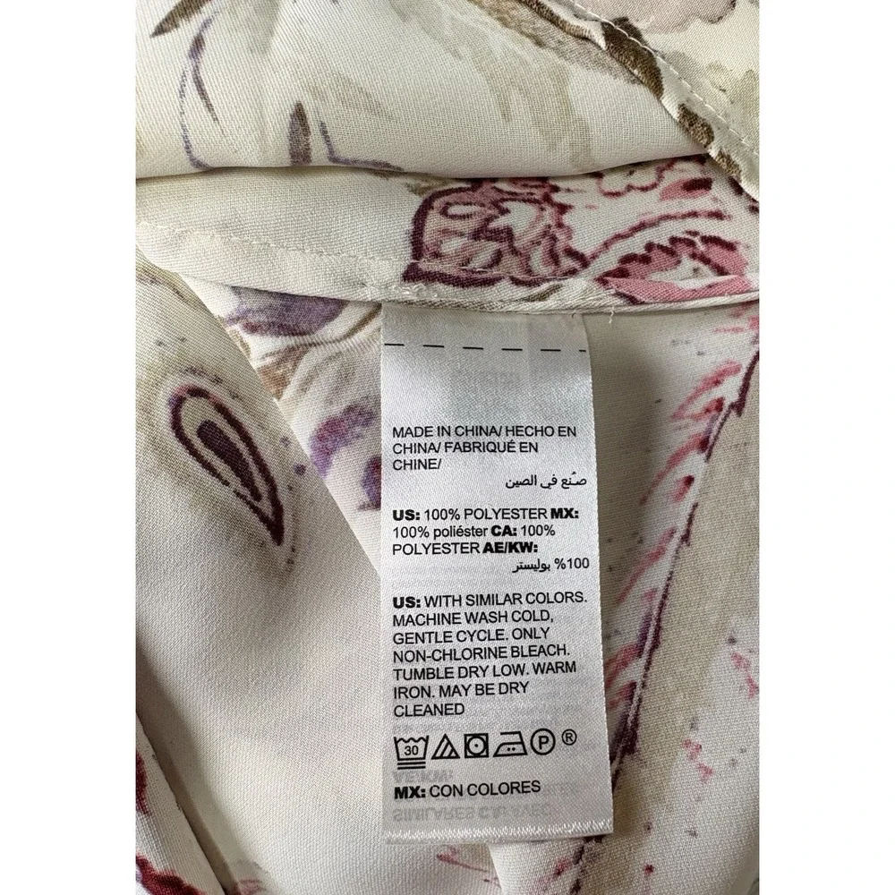 Chicos Womens 2 L Floral Paisley Tunic Top Beige Pink V Neck Bell Sleeve Boho